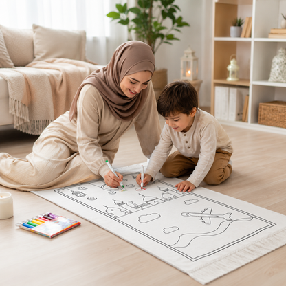 Boyamalı Yıkanabilir Eğitici Çocuk Seccadesi ve Tesbih Seti